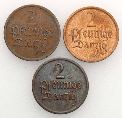 Wolne Miasto Gdańsk / Danzig 2 fenigi lot 3 szt
