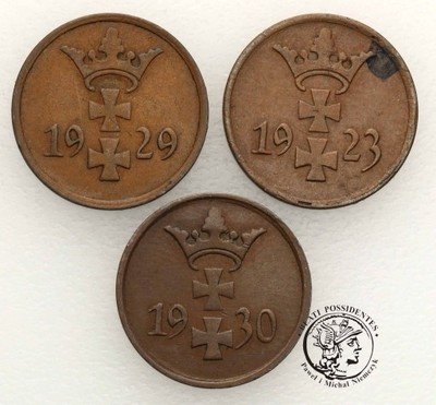 Wolne Miasto Gdańsk / Danzig 1 fenig lot 3 szt