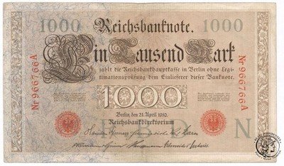 Niemcy 1000 Marek 1910 seria A st.3+