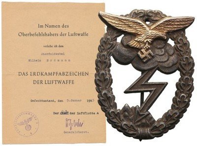Odznaka za walkę naziemną Luftwaffe + nadanie