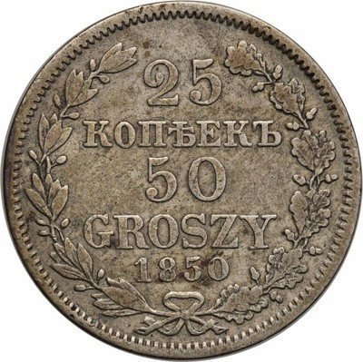 Polska 25 kopiejek = 50 groszy 1850 MW Mikołaj I