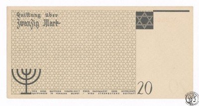 Getto Łódź 20 Marek 1940 st.1/1- (UNC/UNC-) PIĘKNE