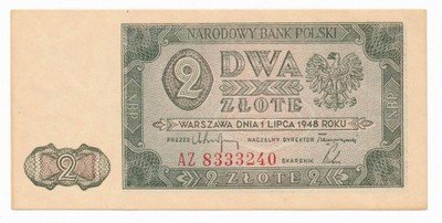 Banknot 2 złote 1948 seria AZ (UNC-) PIĘKNY