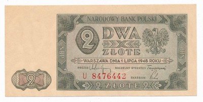 Banknot 2 złote 1948 seria U (UNC) RZADKI