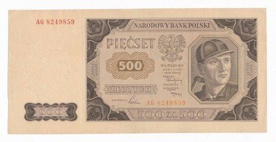 Banknot 500 złotych 1948 seria AG st.2+ ŁADNY