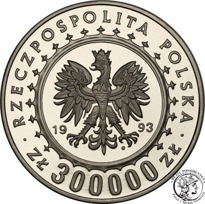 PRÓBA Nikiel 300 000 złotych 1993 Łańcut st.L/L-