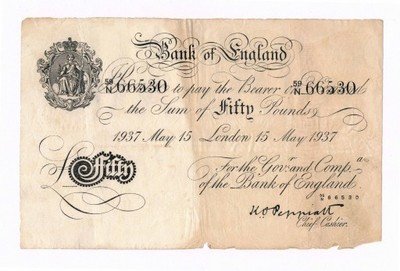 50 funtów 1937 fałszerstwo III Rzeszy st.3 RZADKIE