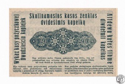 Banknot Poznań 20 kopiejek 1916 st.1 PIĘKNY UNC