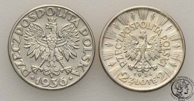 2 złote 1934 + 1936 Piłsudski + żaglowiec st.2-
