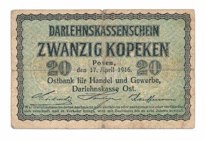 Banknot 20 kopiejek 1916 Poznań st.4