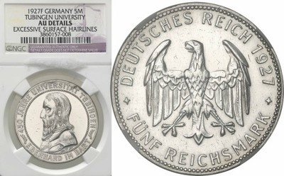 Niemcy Weimar 5 Marek 1927 F Uni Tubingen NGC AU