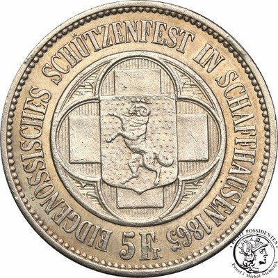 Szwajcaria 5 Franków 1865 Schaffhausen st. 3