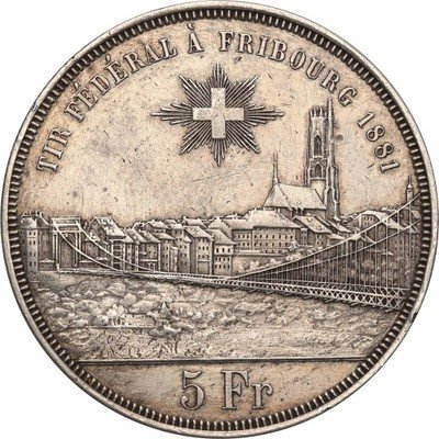Szwajcaria 5 Franków 1881 Fribourg st. 3