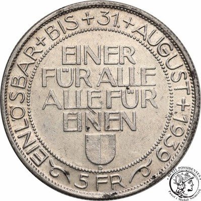 Szwajcaria 5 Franków 1939 Luzern st. 2+