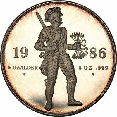 Holandia 5 Daalder 1986 5 uncji srebra st.L PIĘKNE