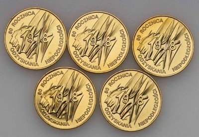 2 złote 1998 Niepodległość zestaw 5 sztuk st.1