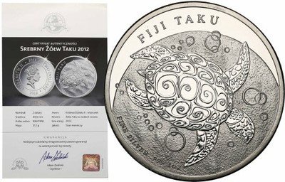 Fidżi 2 dolary 2012 żółw taku SREBRO st.1