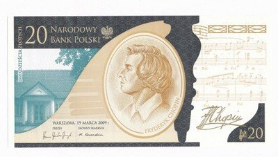 Banknot 20 złotych 2009 Fryderyk Chopin UNC st.1