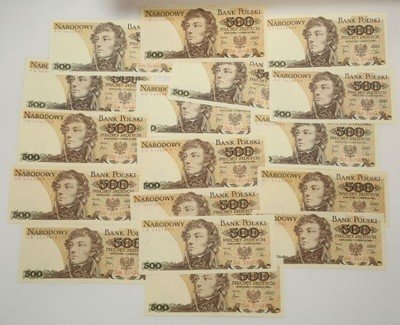 Banknoty 500 zł 1982 Kościuszko lot 17 szt. st.1-