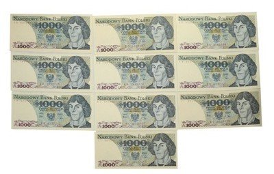 Banknoty 1000 złotych 1982 Kopernik 10 szt. st.1-
