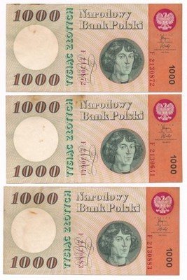 Banknoty 3 szt. 1000 złotych 1965 Kopernik F st.2-