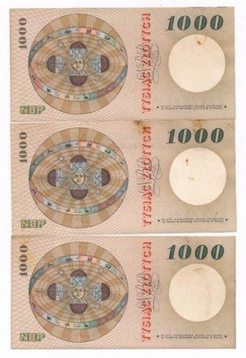 Banknoty 3 szt. 1000 złotych 1965 Kopernik F st.2-