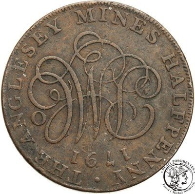 Wielka Brytania 1/2 Penny 1791 Token