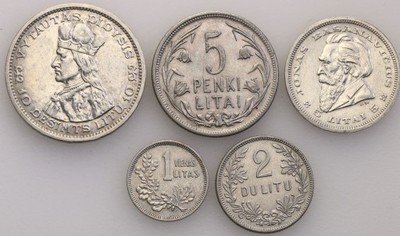 Litwa 1-10 Litów 1925 + 1936 lot 5 szt. st.3+