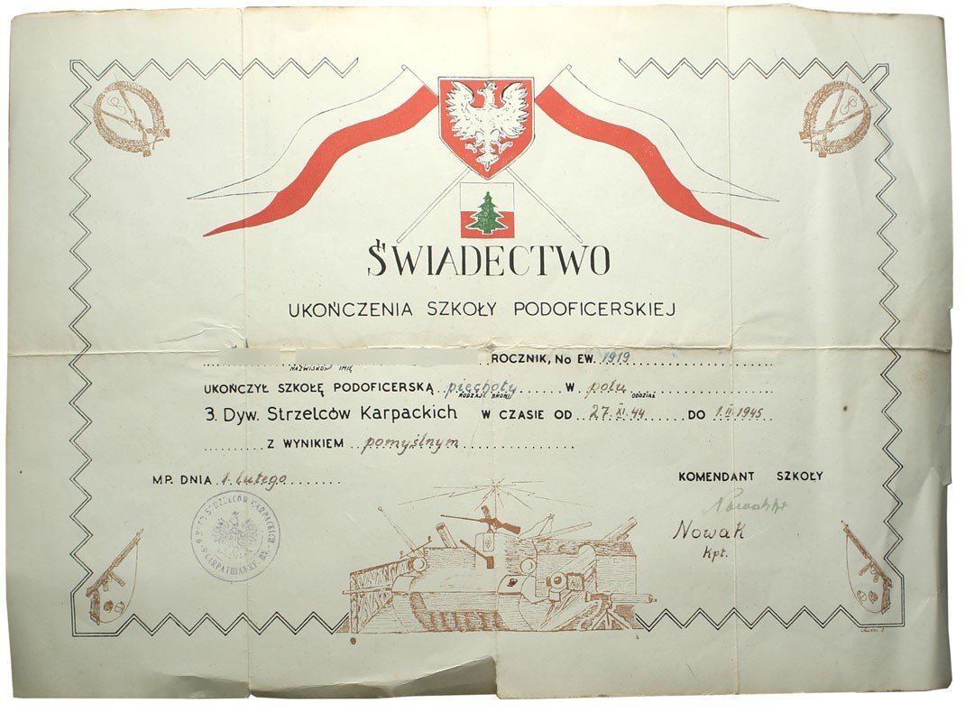 3 Dywizja Strzelców Karpackich - Dyplom (1945 R.) | Archiwum.niemczyk.pl