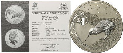 Nowa Zelandia 1 dolar 2007 Kiwi (uncja srebra) st1