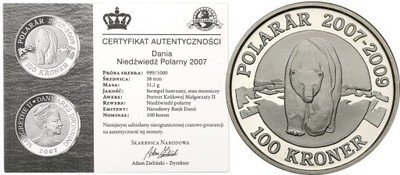 Dania 100 Koron 2007 niedźwiedź polarny (uncja) L