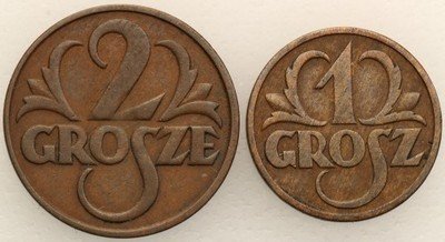 II RP 1 grosz 1931 + 2 grosze 1931 st.3/3- RZADKIE