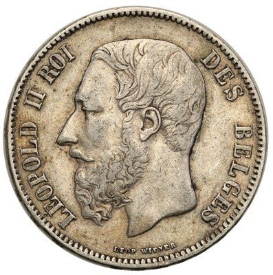 Belgia 5 franków 1870 st.3+