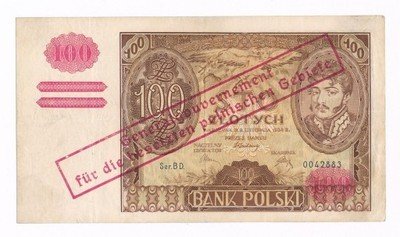 Gen. Gub. banknot 100 złotych 1934 (nadruk) st.3+
