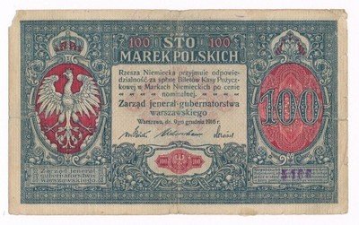 100 marek polskich 1916 ...Jenerał st.4