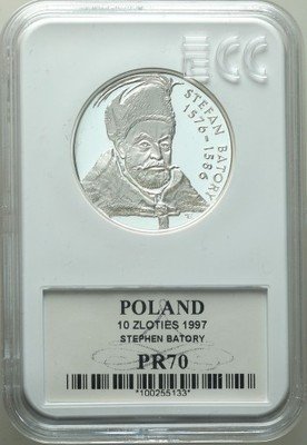 10 złotych 1997 Batory popiersie PR70