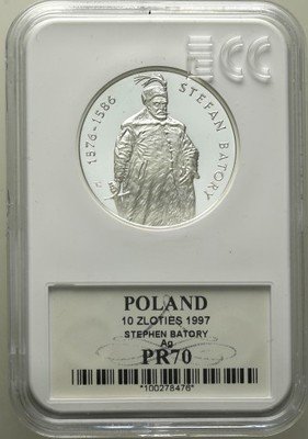 10 złotych 1997 Batory półpostać PR70 RZADKIE