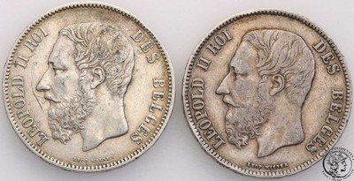 Belgia 5 franków 1868 + 1871 lot 2 szt. st.3+