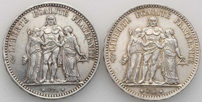Francja 5 franków 1873 A + 1877 A Paryż 2 szt st3+