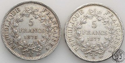 Francja 5 franków 1873 A + 1877 A Paryż 2 szt st3+