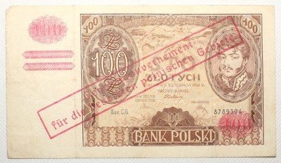 Gen.Gub. banknot 100 złotych 1934 z nadrukiem st3+