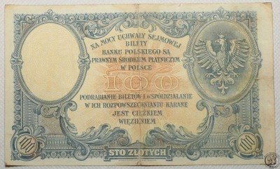 Polska 100 złotych 1919 Kościuszko st. 3+