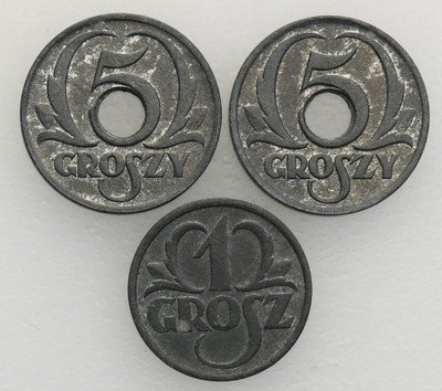 Gen Gub. 1 grosz + 5 groszy 3 szt. 1939 st.1
