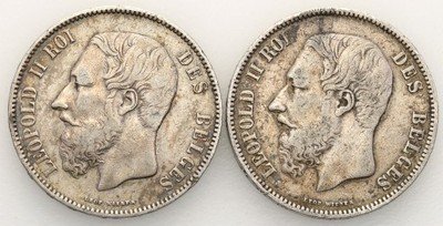 Belgia 5 franków 1868 + 1874 lot 2 szt. st.3