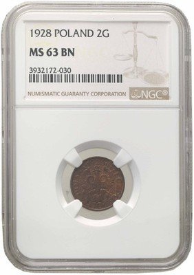 Polska II RP 2 grosze 1928 NGC MS63 BN