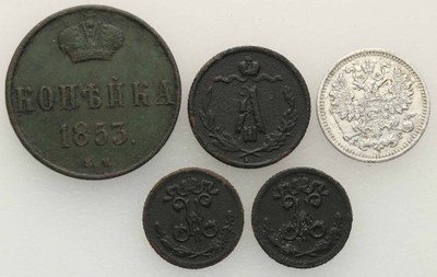 Rosja monety koniec XIX wieku lot 5 szt. st. 3