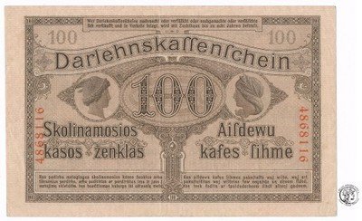 Polska OST 100 marek 1918 Kowno st. 3+