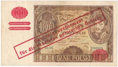 Polska Gen Gub 100 zł 1932 nadruk falsyfikat st.3