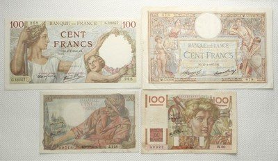 Francja banknoty współczesne lot 4 szt st. 2/3