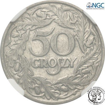Polska II RP 50 groszy 1923 NGC AU53